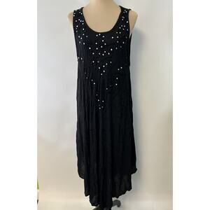 Y2K Boho Dress Rayon Embroidered Black 1X Hippie Sundress Asymmetrical‎ Vacay
